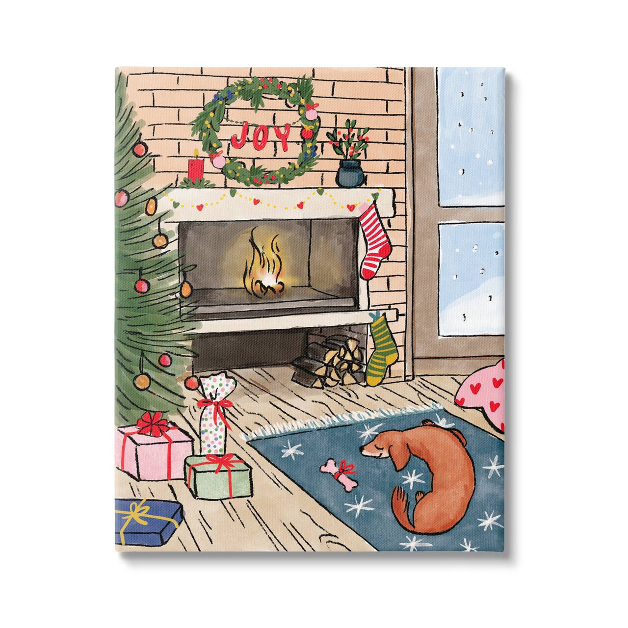 Stupell Industries Cozy Christmas Fireplace Tree Canvas Wall Art